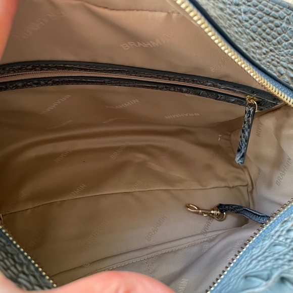 Brahmin Blue Bag + Wallet Marissa Satchel & Ady Wallet Slate Blue & Gold Leather - Picture 14 of 16